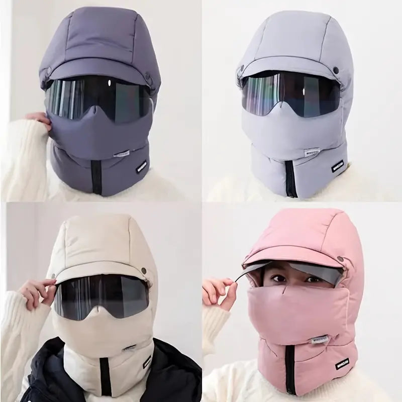 Winter Trapper Hat with Integrated Goggles - Vintage Style, Warm Fleece-Lined Ski Cap for Men & Women