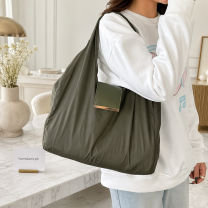 2-in-1 Foldable Reusable Shopping Tote Bag with Compact Keychain Pouch – Lightweight Waterproof Travel Grocery Handbag