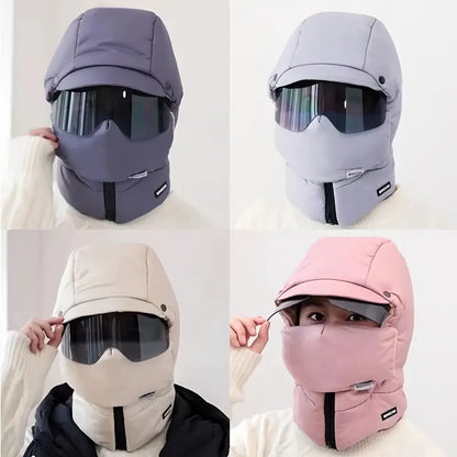 Winter Trapper Hat with Integrated Goggles - Vintage Style, Warm Fleece-Lined Ski Cap for Men & Women